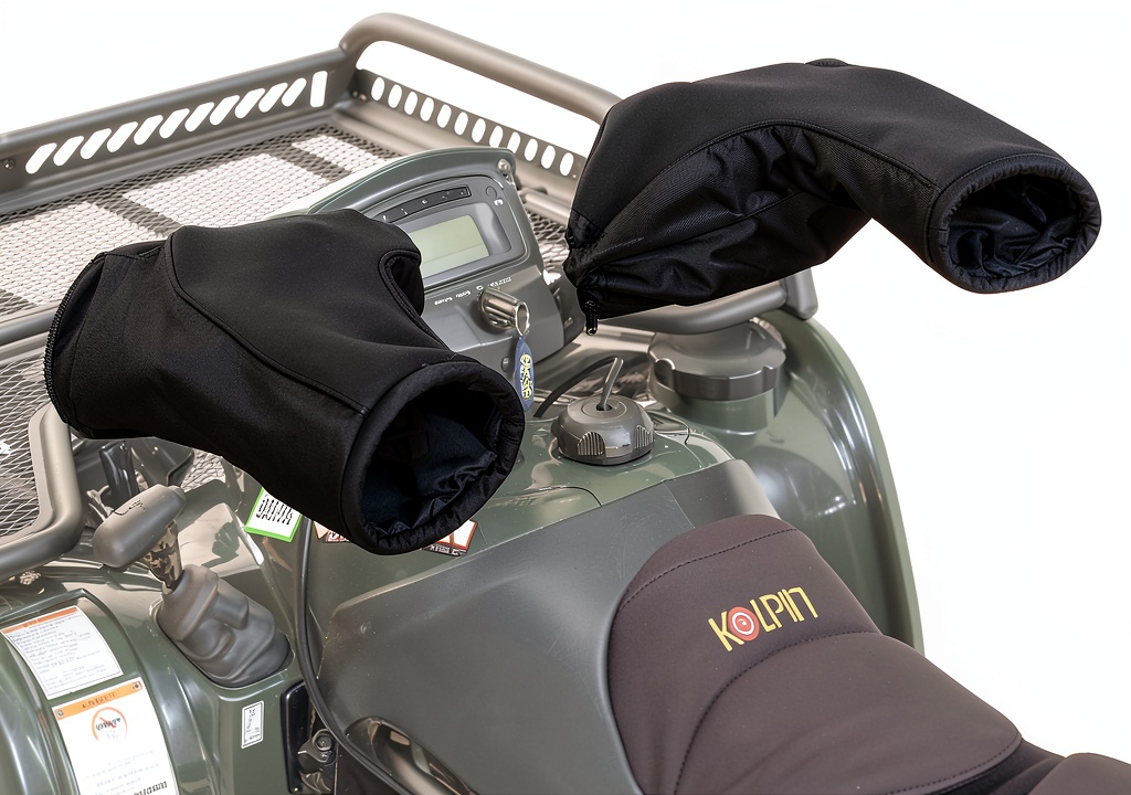 Installing Geartector Mitts Kolpin ATV Fleece Lined on a wooden desk