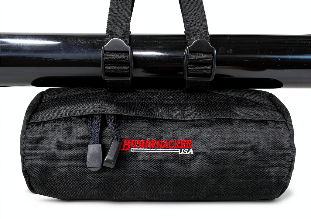 Installing Bushwhacker ATV Gear Bag Polyester Handlebar Mount on a wooden desk