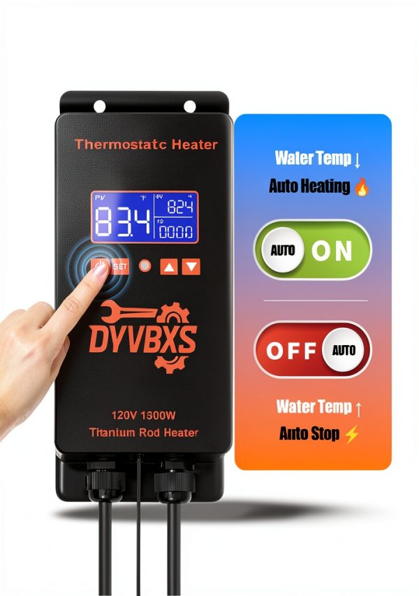 1500W Immersion Water Heater, Fully Submersible Portable Electric Heater with Digital Temperature Controller and Sensor for Bathtub Pool Hot Tub Bucket Stock Tank Cattle Trough-2